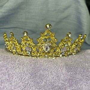 Elegant Metal Gold Tone Tiara with Crystal Accents